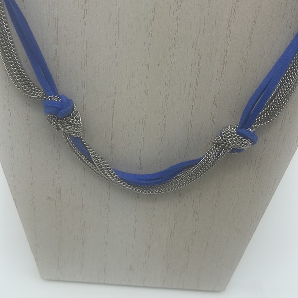 Susan Graver Silver Multi-Strand Long Necklace Blue Suede Cord QVC NEW - Picture 2 of 5